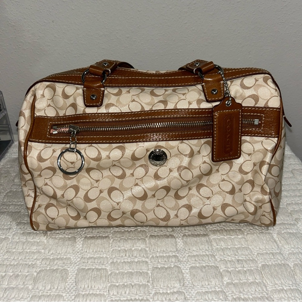 COACH F17154 CHELSEA KHAKI-BROWN SIGNATURE SATCHEL PURSE